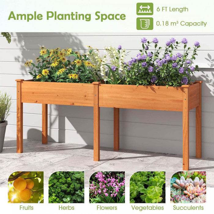 Costway Outdoor Raised Garden Bed With Legs 73x23x30in Wood Planter Box With Divider Panel Brown