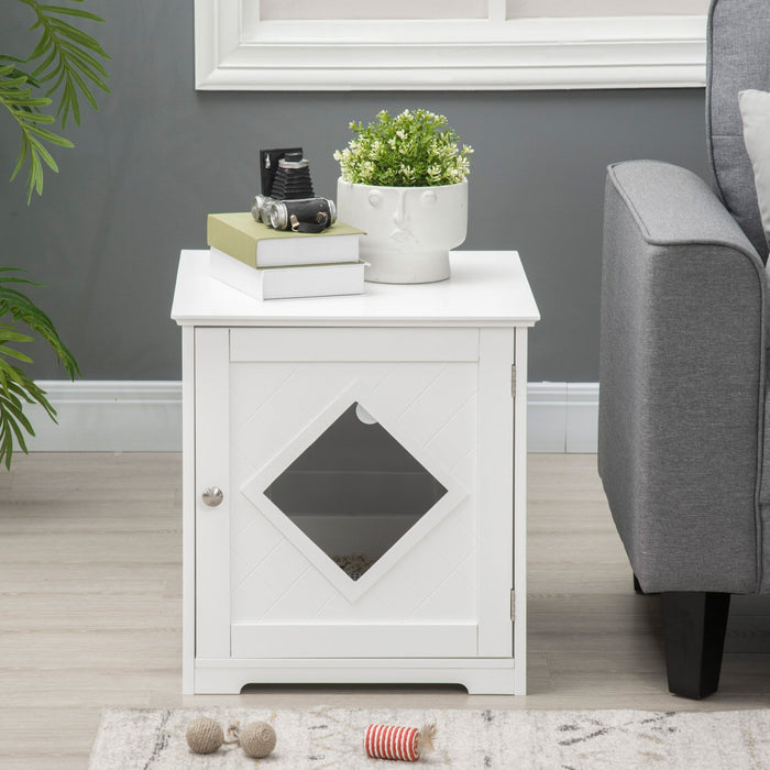 Pawhut Cat Litter Box Enclosure End Table, Indoor Cat Washroom With Magnetic Door, Hidden Litter Box