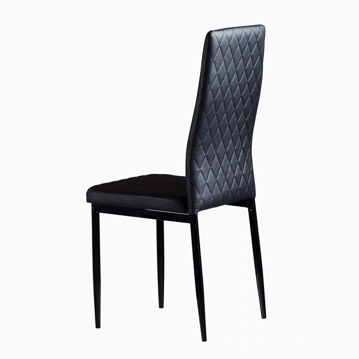 Ava Modern Diamond Grid Pattern Dining Chair Set (6-Pack) with Fireproof Leather and Metal Frame,Black  