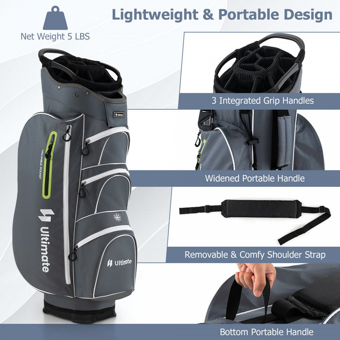Costway Lightweight Golf Cart Bag With 15 Way Top Divider Individual Putter Well Cooler Bag Green