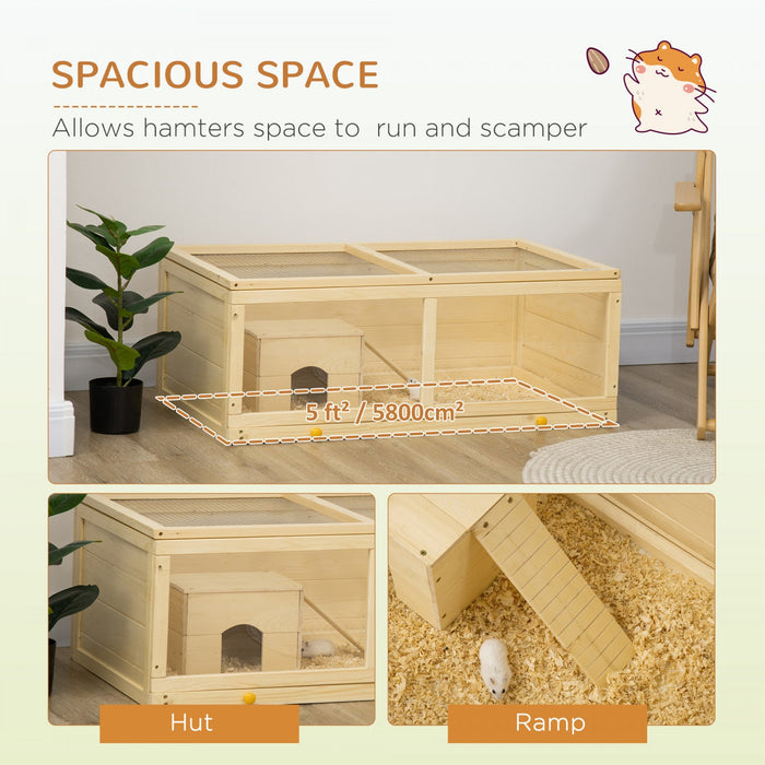 Pawhut Wooden Hamster Cage, Small Animals Kit Hutch, Exercise Play House For Dwarf Hamsters, Gerbils