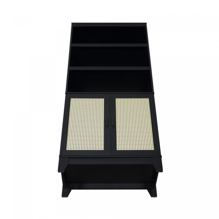 Sheridan Mid-Century Modern 31\" Bookcase Cabinet in Black (7-Shelf) - Set of 2 