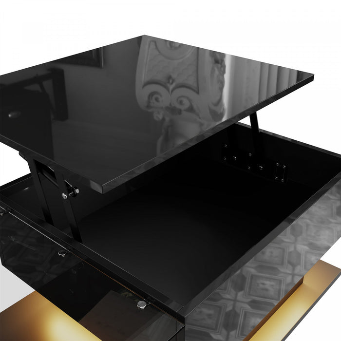 Jonson Modern Lift-top Coffee Table With Led Lighting,high-gloss Black 
