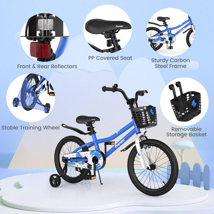 Costway 18" Kid's Bike With Removable Training Wheels & Basket For 4-8 Years Old Blue