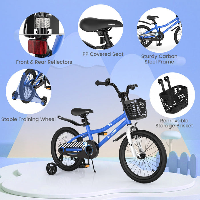 Costway 18" Kid's Bike With Removable Training Wheels & Basket For 4-8 Years Old Blue