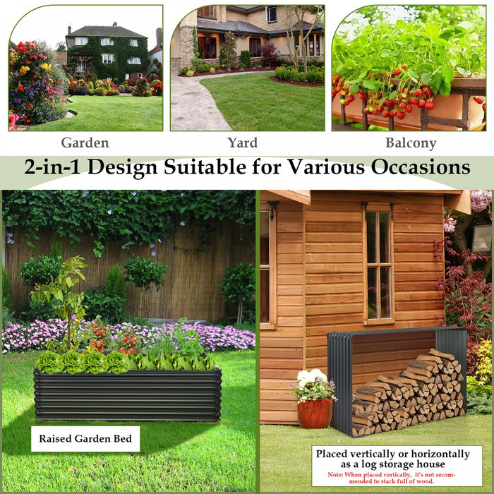 Costway 1 Pc Galvanized Raised Garden Bed Outdoor Planter Box Firewood Rack Log Holder