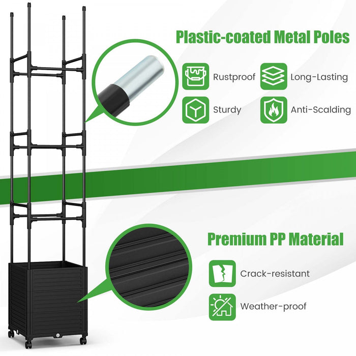 Costway 1 Pcs Raised Garden Bed With Trellis And Wheels Self-watering Planter Box With 3 Heights