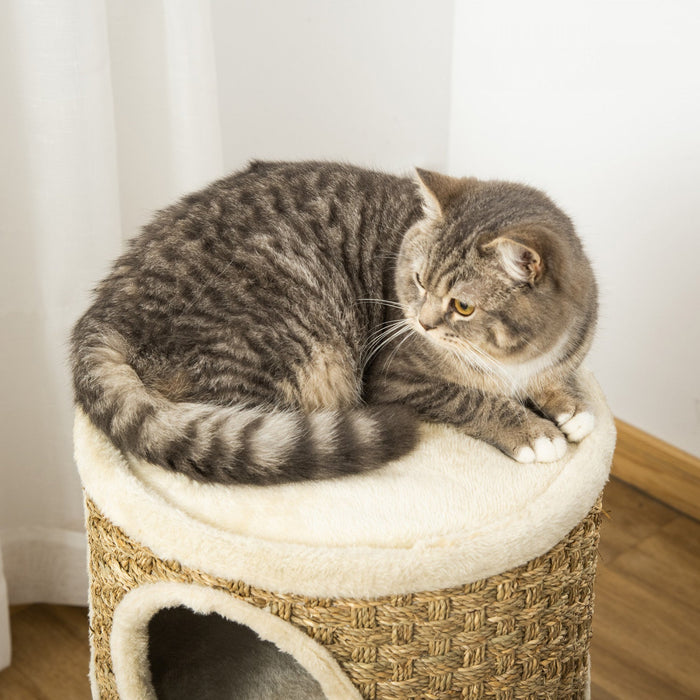Pawhut Cat Condo 3 Story Three Holes With Sisal Seaweed Scratching Cover Surface, Cat Tower For Indo