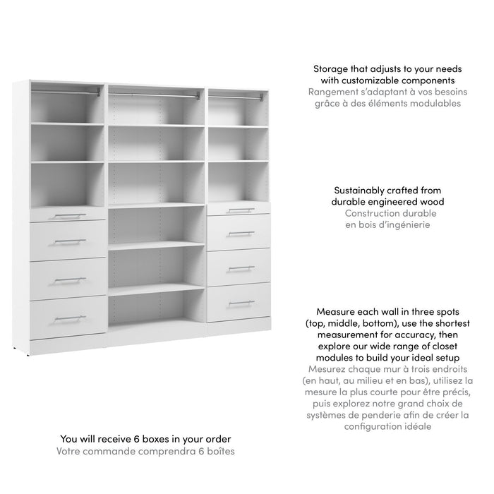 Bestar Florence 85\" Modular Reach-In/Walk-In Closet System with Storage - White