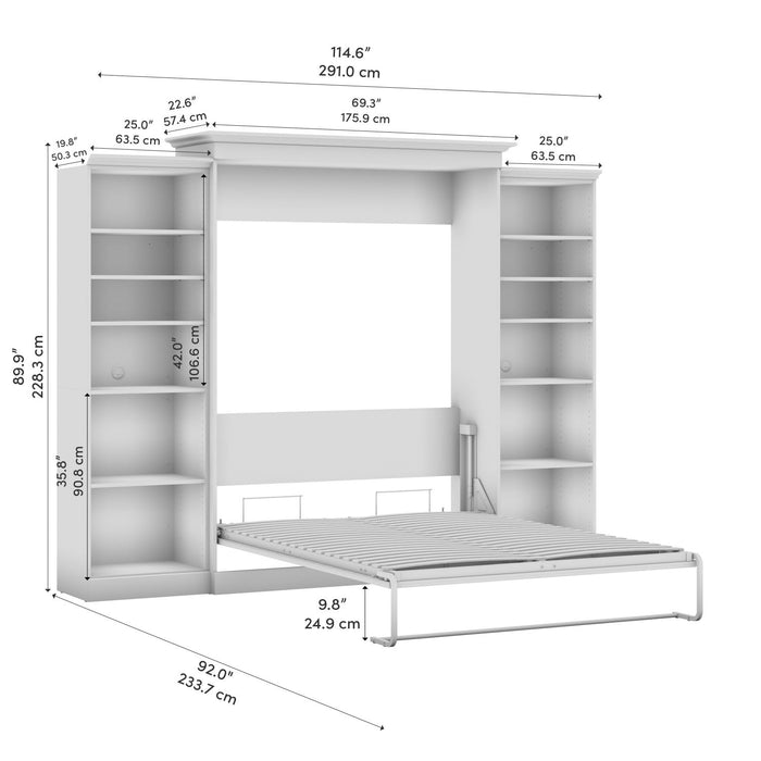 Bestar Versatile Queen Murphy Bed and Two Closet Organizers (115 W) - White