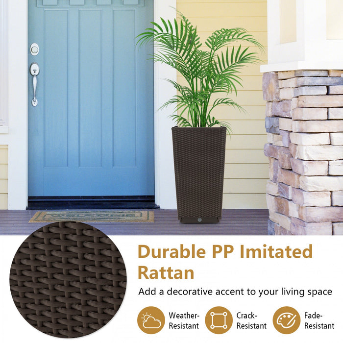 Costway 2pcs Outdoor Wicker Flower Pot 22.5"tall Planters With Drainage Hole Coffee
