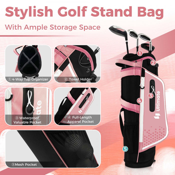 Ultimate Kids Golf Practice Set Junior Complete Golf Club Set For Kids Age 5-7 Years Old Pink
