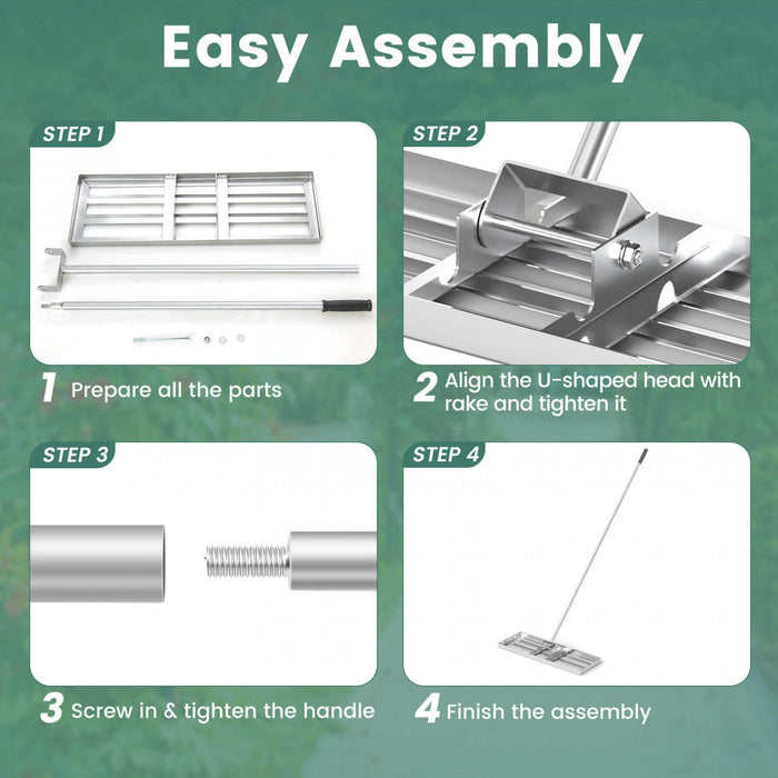 Costway Lawn Leveling Rake 30" X 10" Heavy Duty Level Lawn Tool For Garden Backyard/lawn Silver