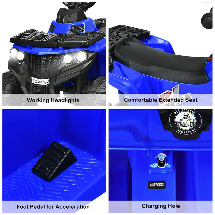 6v Battery Powered Kids Ride On Atv 4-wheeler Quad W/ Mp3 & Led Headlight Blue