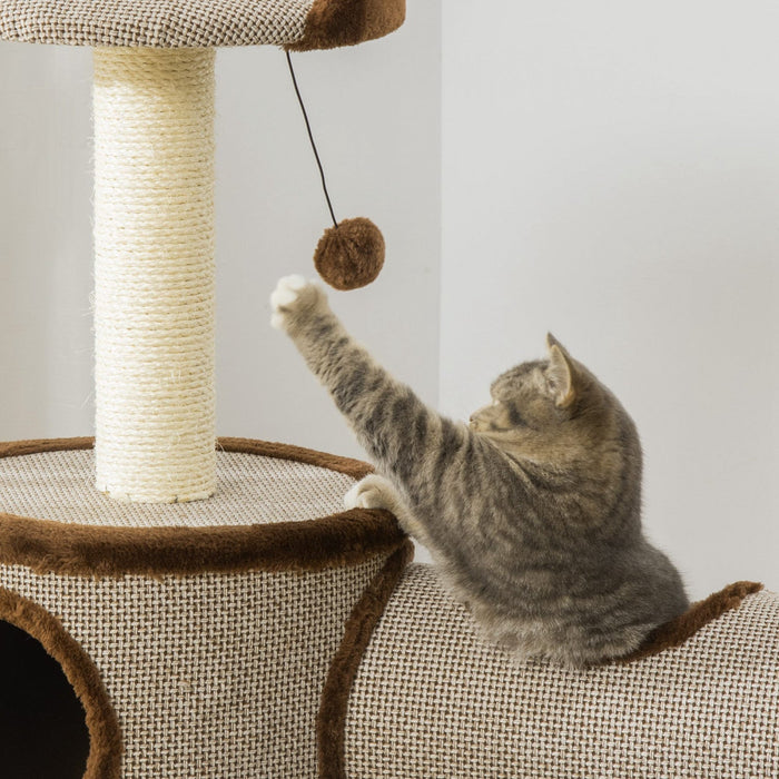 Pawhut Cat Tree Tower Indoor Cats Climbing Activity Center Kitten Furniture W/ Cat House, Bed, Scrat