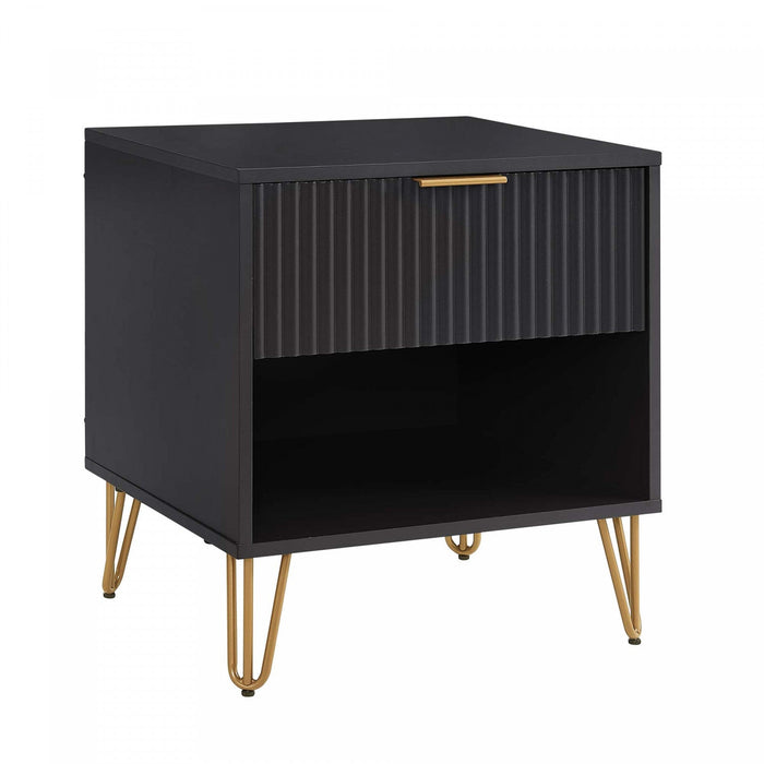 Dumbo Modern 20\" Fluted Nightstand in Black (1-Drawer) - Set of 2 