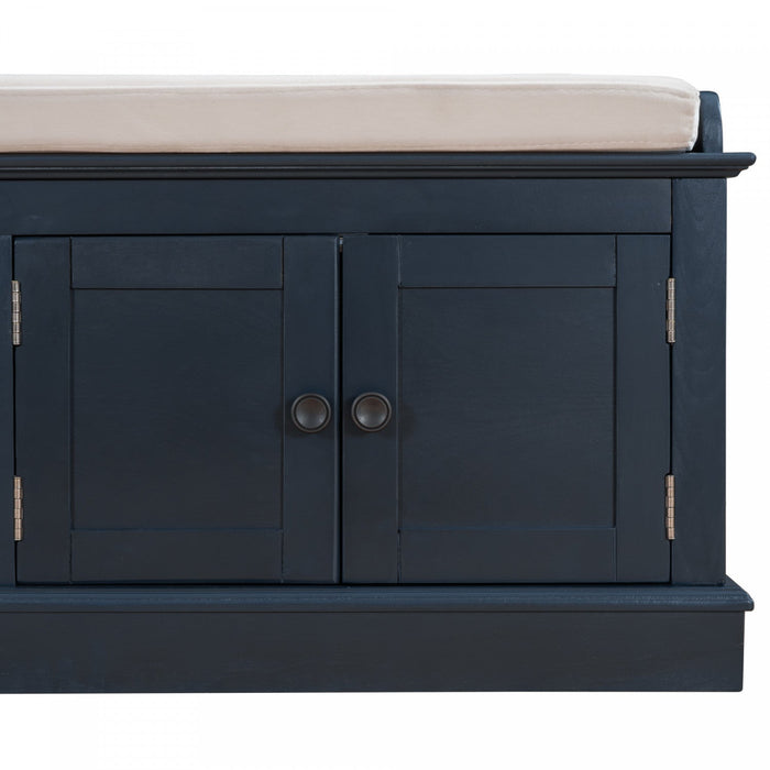 Daniel Solid Wood Storage Bench With 4-door Shoe Cabinet With Adjustable Shelves - Antique Navy 