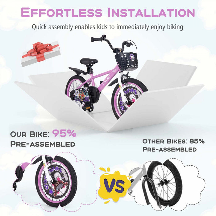 Costway 18" Kid's Bike For 4-8 With Height-adjustable Handlebar & Saddle Handbrake Purple