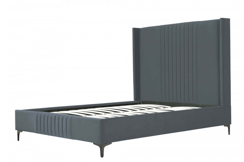 Promenade Mid-Century Modern Upholstered Velvet Queen Bed in Gray 