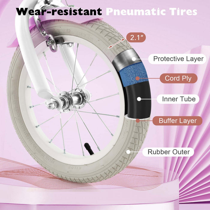 Costway 14" Kid's Bike With Removable Training Wheels & Basket For 3-5 Years Old Purple