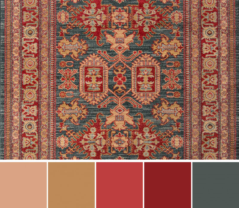 Lena Traditional 9'3\" x 12'6\" Area Rug in Blue Indoor Area Rug 