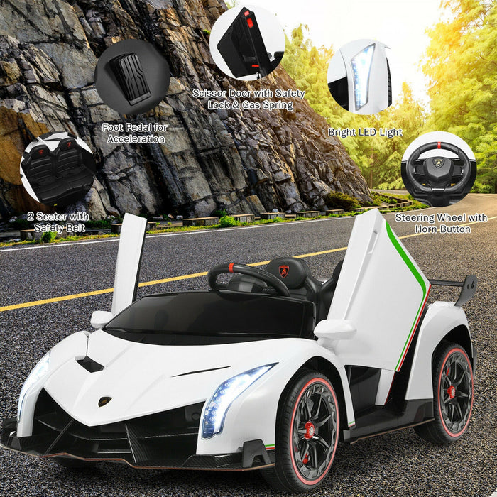 Costway 12v 2-seater Licensed Lamborghini Kids Ride On Car W/ RC & Swing Function White