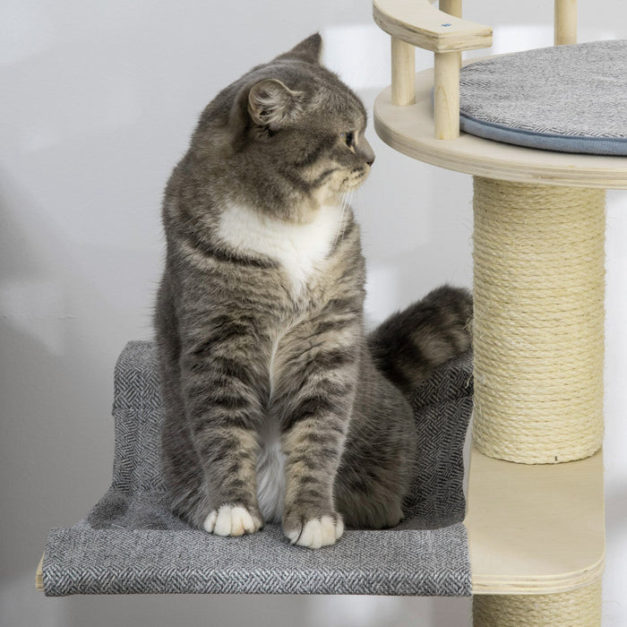 Pawhut 35\" Cat Tree, Kitty Activity Centre, Wooden Cat Climbing Toy, Cat Tower With Cat Bed Hammock 