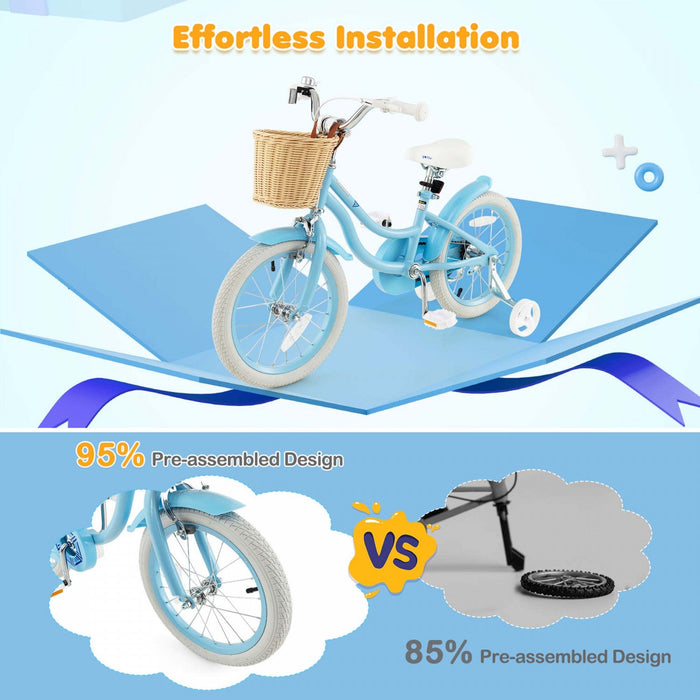 Prorider 16" Kid's Bike With Training Wheels Adjustable Handlebar Seat Handbrake Blue