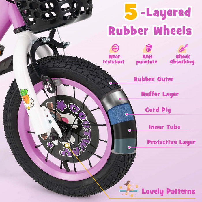 Costway 12" Kid's Bike For 3-4 With Height-adjustable Handlebar & Saddle Handbrake Purple
