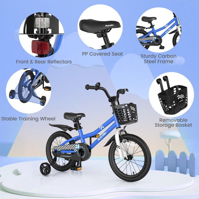 Costway 16" Kid's Bike With Removable Training Wheels & Basket For 4-7 Years Old Blue