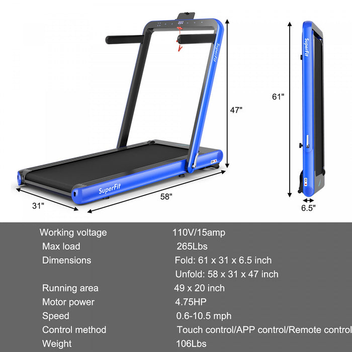 Superfit 4.75hp 2 In 1 Folding Treadmill W/remote App Control
