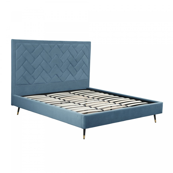 Crosby Modern Upholstered Velvet King Bed in Blue 