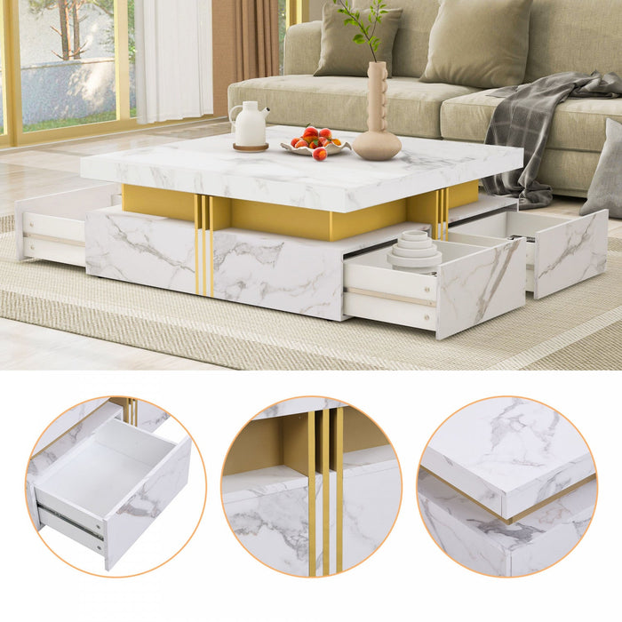 Marcia 43.3\" Square Engineered Wood Coffee Table With Storage Drawers - White 