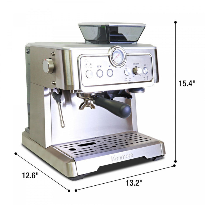 Kenmore Espresso Machine Stainless Steel Manual Tamp Coffee Maker - KKCMEMT