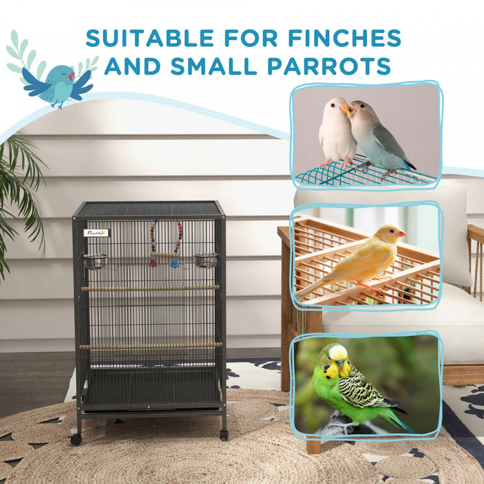 Pawhut 29\" Bird Cage With Rolling Stand For Parrots, Love Birds, And Finches, Large Bird Cage With C