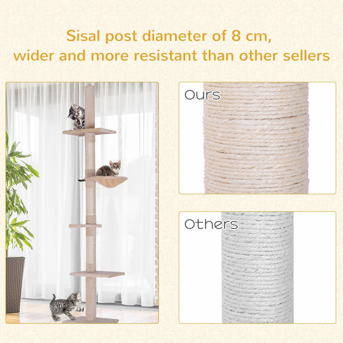 Pawhut 8.5ft Cat Climbing Tree 5-tier Kitty Activity Center Floor-to-ceiling Cat Climber Toy With Sc