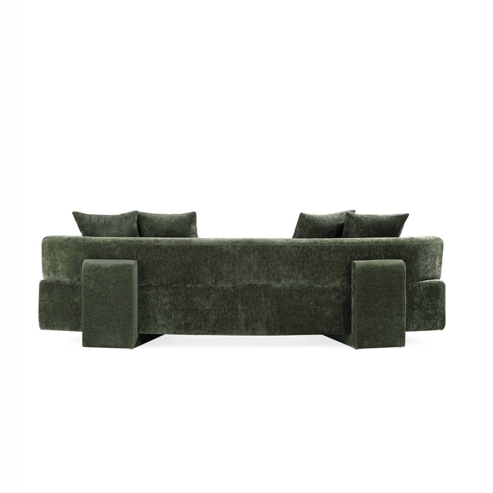 Verandah Mid-Century Modern 112\" Chenille Sofa in Olive Green 