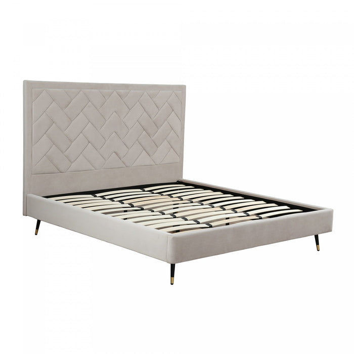 Crosby Modern Upholstered Velvet King Bed in Greige 