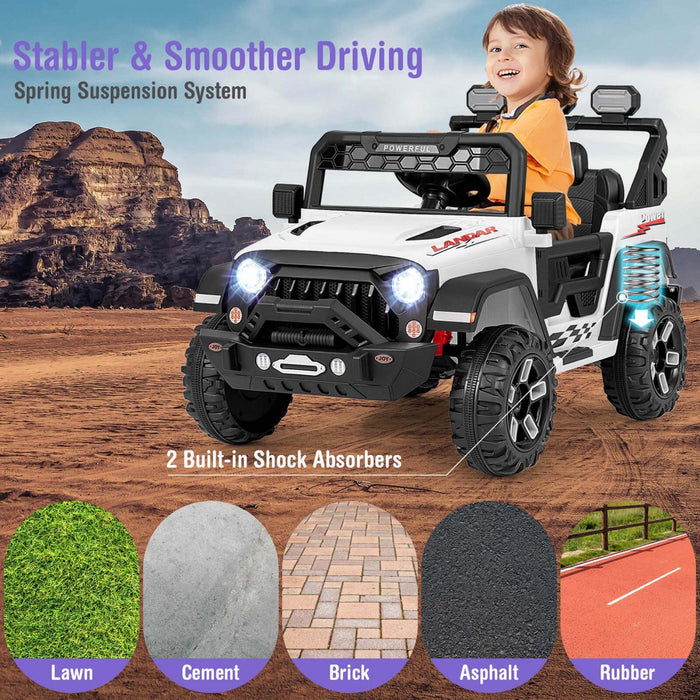 Costway 12v Kids Ride On Truck With 2*12v Motors Spring Suspension & Remote Control White