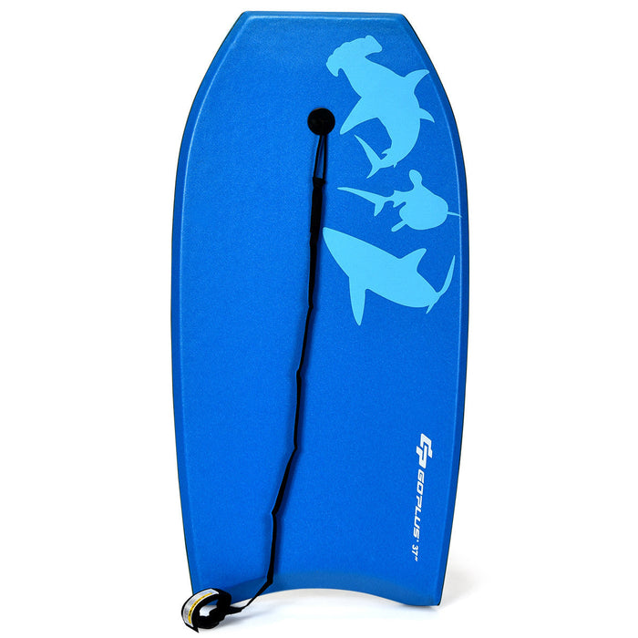 Goplus 37'' Lightweight Super Bodyboard Surfing W/leash Eps Core Boarding Blue Shark