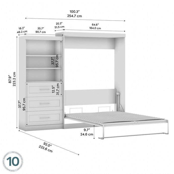 Bestar Pur Queen Murphy Bed and Shelving Unit with Drawers 101-Inch Wall Bed - Rustic Brown
