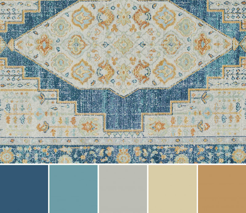 Kinsley Traditional 5'3\" x 7'3\" Area Rug in Blue Indoor Area Rug 