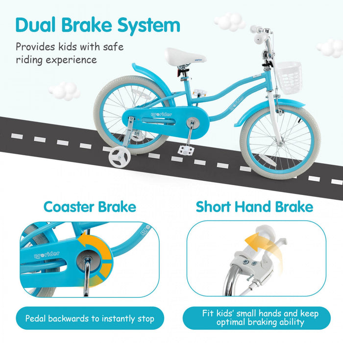 Prorider 18" Kids Bike Toddler Bicycle With Training Wheel Kickstand For 4-8 Years Blue