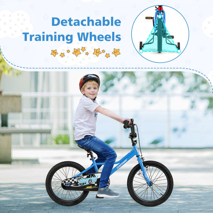 Costway 18" Kids Training Bike With Removable Training Wheels Pneumatic Tires Navy