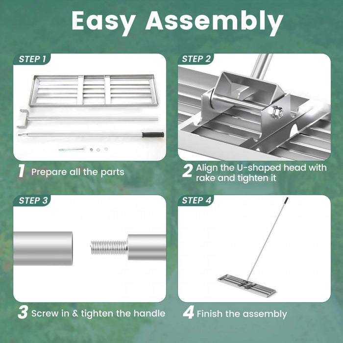 Costway Lawn Leveling Rake 42" X 10" Heavy Duty Level Lawn Tool For Garden Backyard/lawn Silver