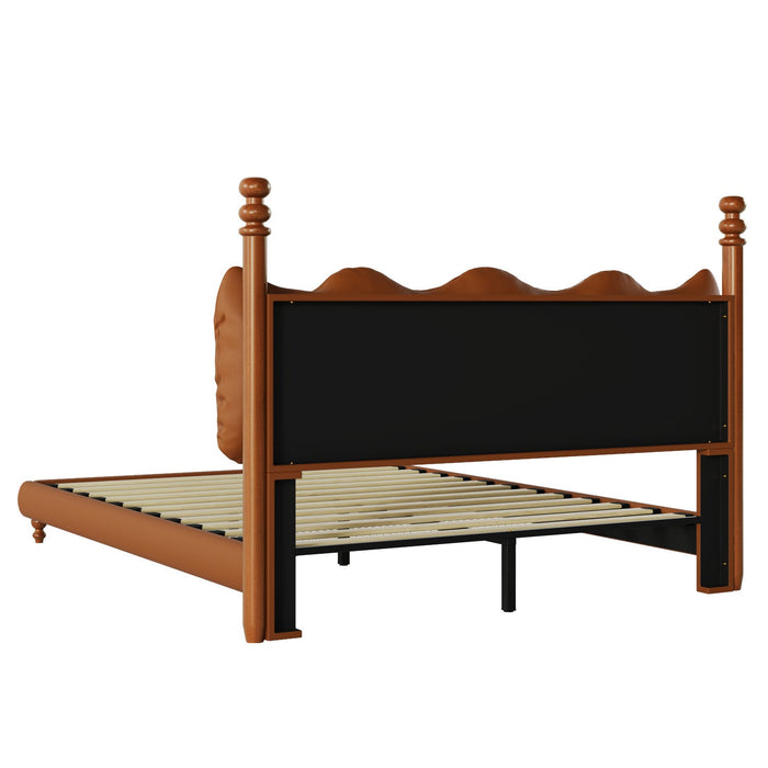 Emma Faux Leather Platform Bed Frame with Headboard,Queen Size,Brown Queen Bed  
