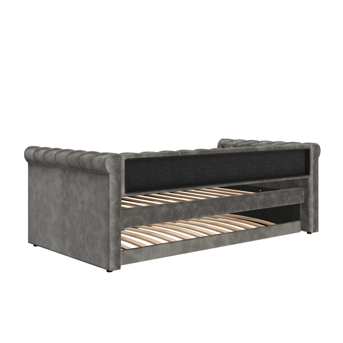 Sophia Tufted Design Upholstered Daybed with Trundle and Comfortable Backrest,Grey  
