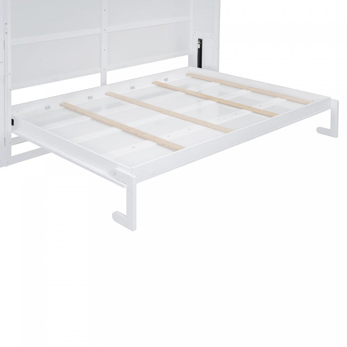 Eileen Space-saving Murphy Wall Bed With Cabinets, Queen Size - White 