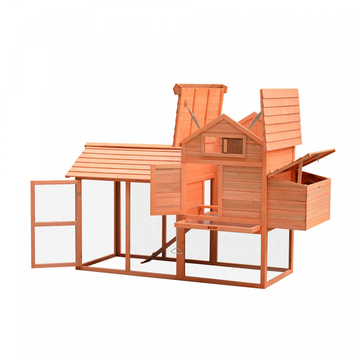 Pawhut 82\" Deluxe Wooden Chicken Coop Poultry Habitats Large Rabbit Hutch Hen House Outdoor Cage Wit