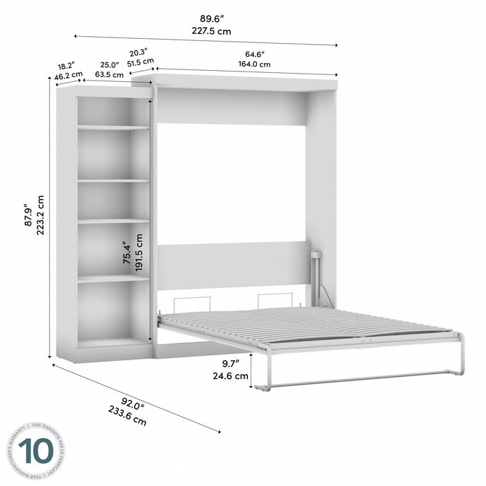 Bestar Pur Queen Murphy Shelving Unit 90-Inch Wall Bed - White